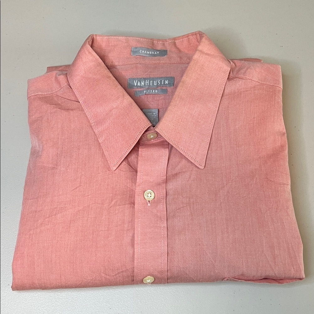 Van Heusen Coral Chambray Long Sleeve Dress Shirt Size 17